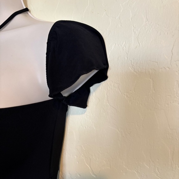 Forever 21 Black Slinky Cut Out Halter Dress with Flutter Cap Sleeves Size S - Picture 5 of 11